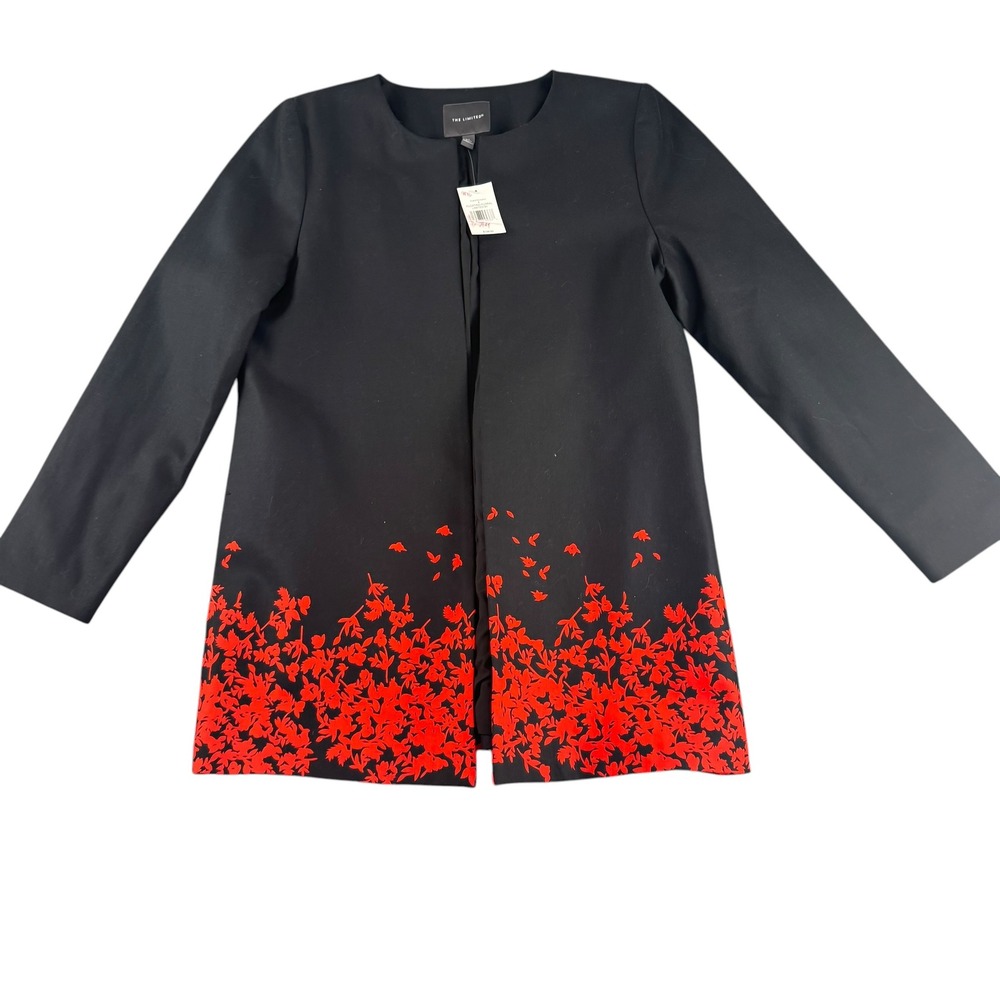 The Limited Womens Floating Floral Jacket Black Red Open Front Topper Size 4 NEW